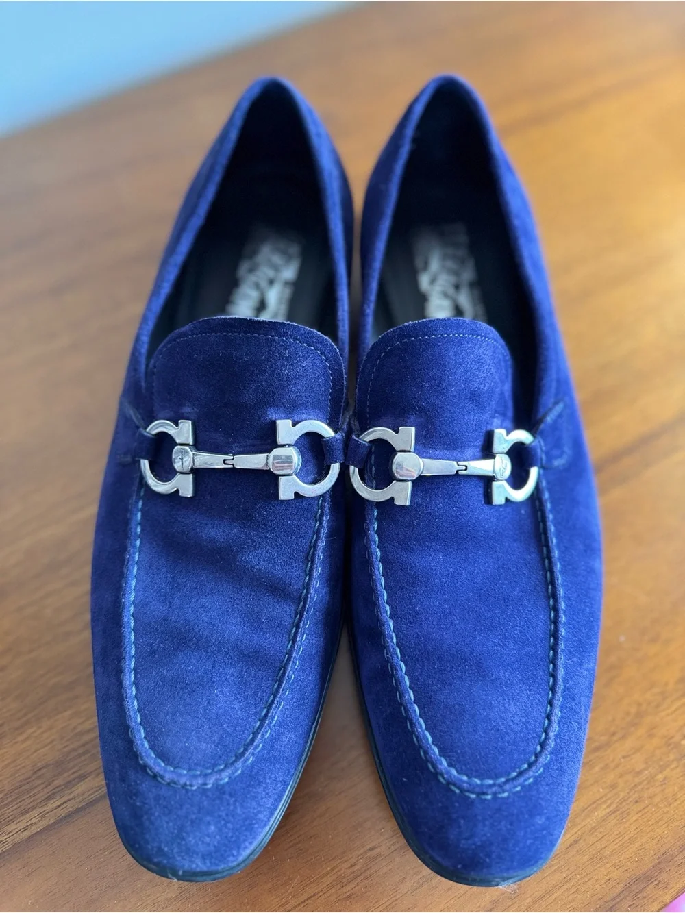 Salvatore Ferragamo Blue Suede Gancini Bit Loafers - Size 9 D